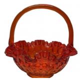 Fenton Amberina Glass Ruffled Basket