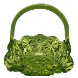 Green Pressed Glass Basket w/ Handle