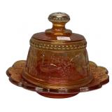 Carnival Glass Peacock Butter Dish