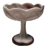 Slag Glass Beaded Drape Compote