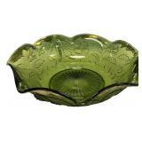 Green Pressed Glass Ruffled Edge Bowl