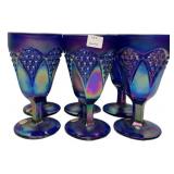 Blue Carnival Glass Goblets Set of 6