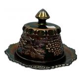 Carnival Glass Grape Covered Butter Dish