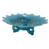 Blue Opalescent Glass Footed Bowl