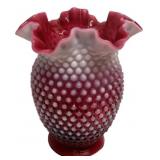 Fenton Cranberry Hobnail Opalescent Vase