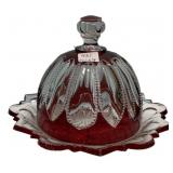 Ruby Stained EAPG Covered Butter Dish