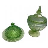 Green Depression Glass Covered Dishes