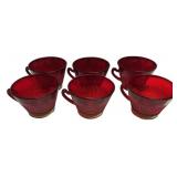 Ruby Red Depression Glass Cups Set/6