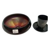 Black Amethyst Glass Bowl & Cup Set