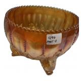 Marigold Carnival Glass Footed Bowl