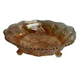 Marigold Carnival Glass Footed Bowl