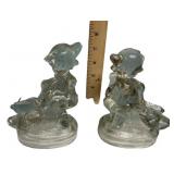 Clear Glass Boy & Girl Figurine Pair