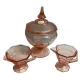 Pink Depression Glass 3-Piece Set