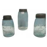 Antique Blue Mason Jars Set of 3