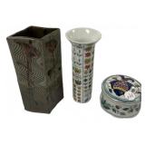 Ceramic Vase & Trinket Box Trio