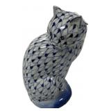 Herend Style Blue Fishnet Cat Figurine