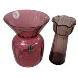 Pilgrim Cranberry Glass Vases Pair