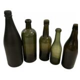 Antique Green Glass Bottles Lot of 5