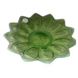 Green Pressed Glass Petal Bowl