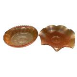 Marigold Carnival Glass Bowls Pair