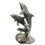 Bronze Dolphin Pod Sculpture on Base