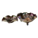 Pair Carnival Glass Ruffled Bowls