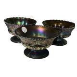 Set of 3 Carnival Glass Footed Bowls