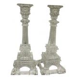 Glass Eiffel Tower Candlestick Pair