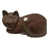 Carved Wood Reclining Cat Figurine
