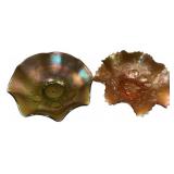 Pair Carnival Glass Ruffled Bowls