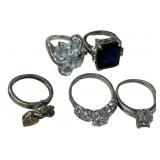 Lot of 5 Sterling Silver Gemstone Rings