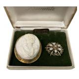 Krementz Cameo & Opal Brooch Sterling Silver .165