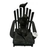 Bronze Cat & Bird on Adirondack Chair