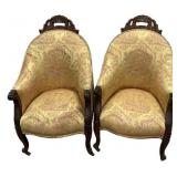 Pair Victorian Carved Parlor Chairs