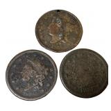 Three US Large Cents 1834 1839 1856