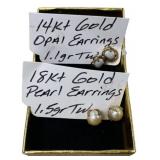 14Kt Opal & 18Kt Pearl Earring Lot