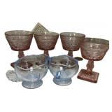 Pink & Clear Pressed Glass Lot 7pc