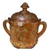 Carnival Glass Grape Pattern Sugar Bowl