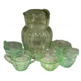 Green Depression Glass Pitcher & Set