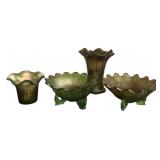 Green Carnival Glass Set of 4 Pieces
