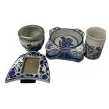 Blue & White Ceramic Lot of 4 Pieces