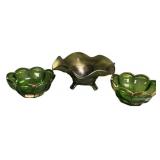 Victorian Green Glass & Metal Bowls Set