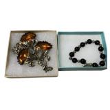 Vintage Brooch & Beaded Bracelet Set