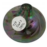 Signed Art Glass Bud Vase Green Purple Swirl