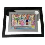 Framed Colorful House Drawing Artwork