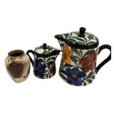 Floral Ceramic Tea Set & Pottery Vase
