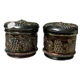 Pair Carnival Glass Grape Powder Jars