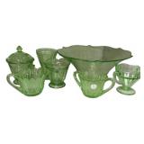 Green Depression Glass Collection 6pc