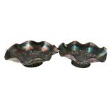 Pair Carnival Glass Ruffled Bowls