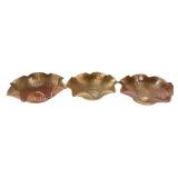 Marigold Carnival Glass Ruffled Bowls x3